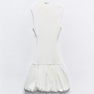 Zara Ivory Ribbed Sleeveless Mini Dress with Bubble Hem